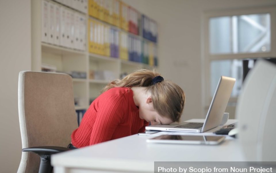 Tired Woman Sleeping On Laptop Keyboard by Scopio from NounProject.com
